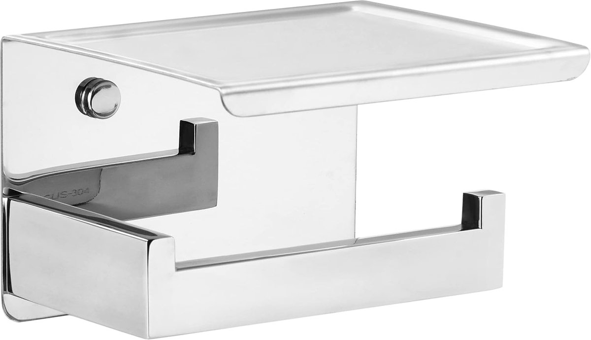wc-rolhouder zonder boren, zelfklevend met plank, roostvrij staal, wandmontage, chroom, voor badkamer