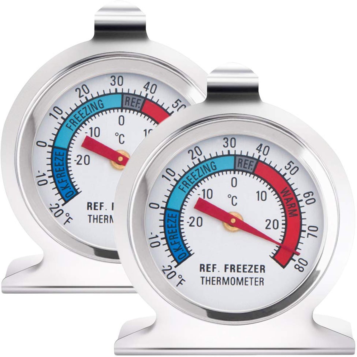 SnelShoppen - Grote Dial Koelkastthermometer met Dubbele Schaal -30~30°C/-20~80°F voor Koelkast, Vriesvak, Koelbox - Duurzaam Staal - 2 Stuks