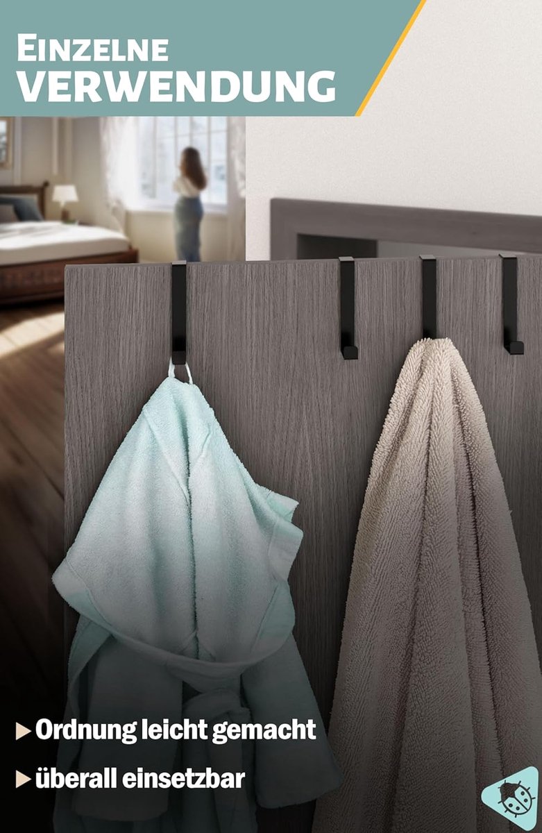 Deurhaken om op te hangen - 10 stuks robuuste haken om op te hangen, kledinghaken deur afzonderlijk bruikbaar of als deurhakenlijst, deurgarderobe, kleur kleurrijk