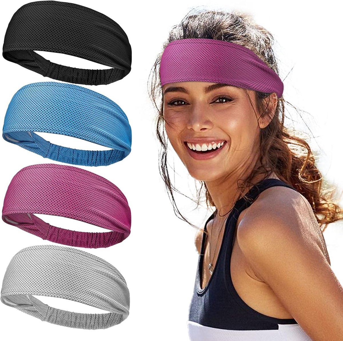Damen – 4er Set Koelende Zweetbanden, Vochtregulerend & Antislip, Ideaal voor Yoga, Hardlopen, Fitness en Outdoor-Sport