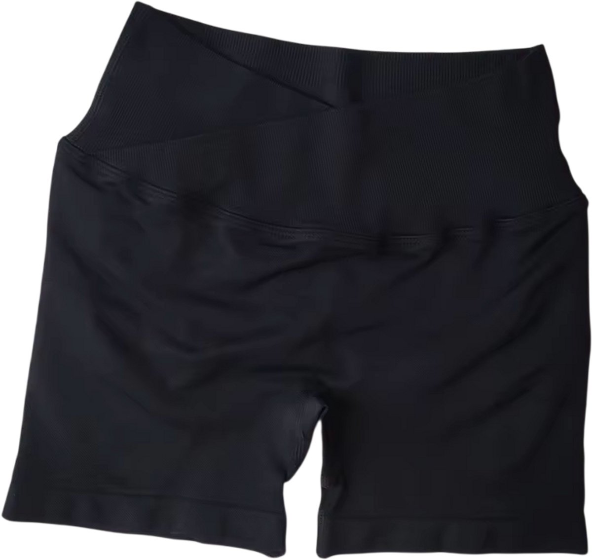 Dames Yoga Shorts Hoge Taille – Sport Shorts Dames met Cross-Waistband, Fitness Short, Hardloopshort Dames, Gym Kleding - Zwart - Maat M