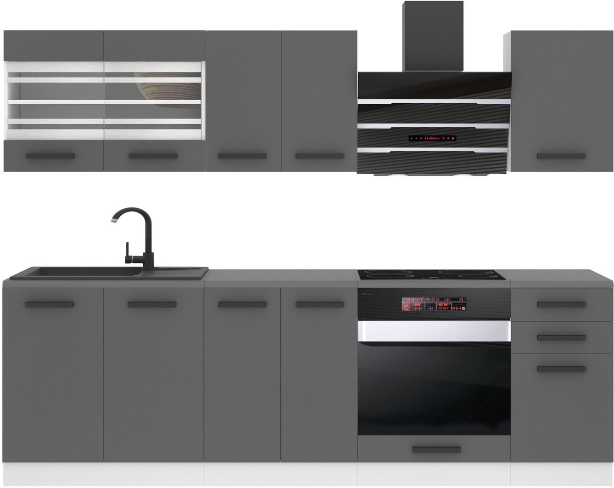 BELINI Keukenblok MARGARET - Keukenmeubel Set 240 cm Zilver Mat zonder Werkbladen - Boven- en Onderkasten