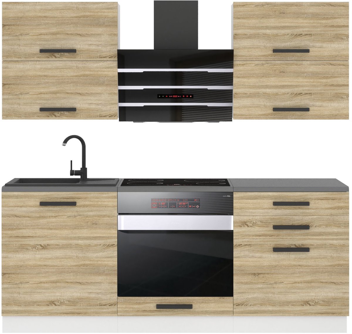 BELINI Keukenblok EMILY - Keukenmeubel Set 180 cm Sonoma Eiken zonder Werkbladen - Boven- en Onderkasten