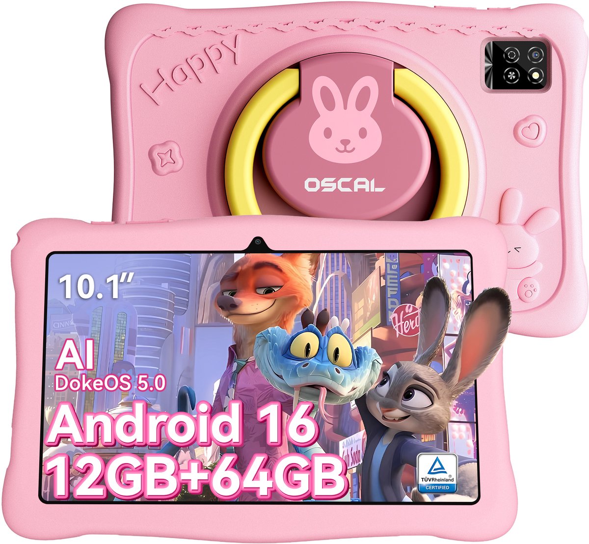 OSCAL KIDO2 - Tablet - Kindertablet - 8GB RAM - 64GB ROM - 10.1 inch - 6600mAh - Android 16 - Ouderlijk Toezicht App - Oogzorgmodus - Inclusief Beschermhoes - Roze