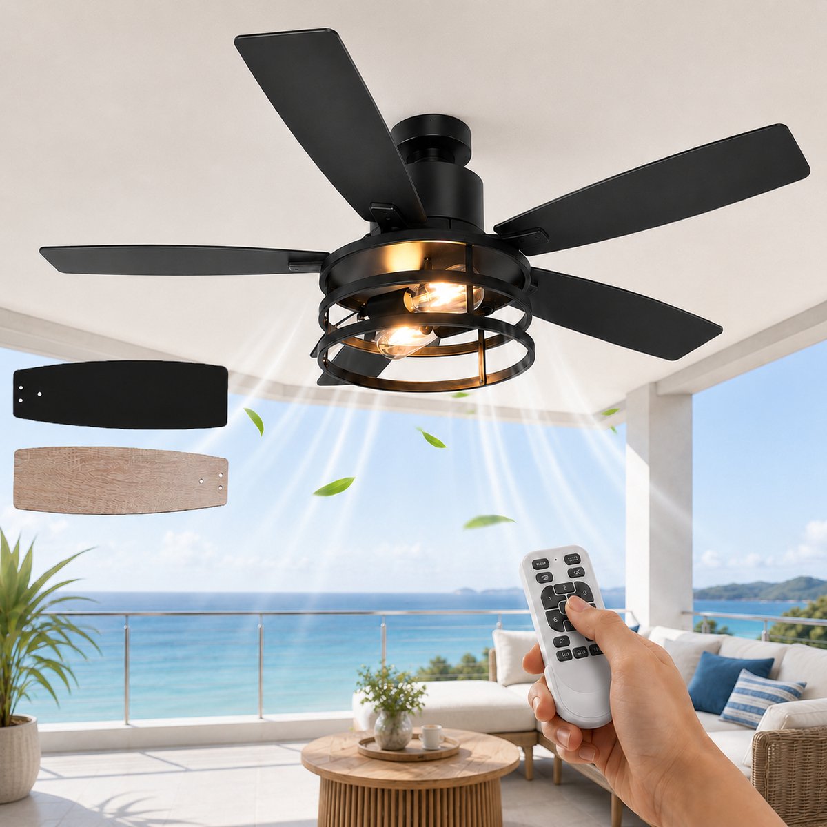Lapamax Zwart Plafondventilator met Verlichting 112 cm – Modern industrieel ventilator lamp zwart met Afstandsbediening- 6 Snelheden-Timer en Zomer/Winterstand – Voor Slaapkamer, Woonkamer en Terras