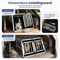 Zwarte en aluminium hondenbench met verwijderbare scheidingswand, één of twee honden.