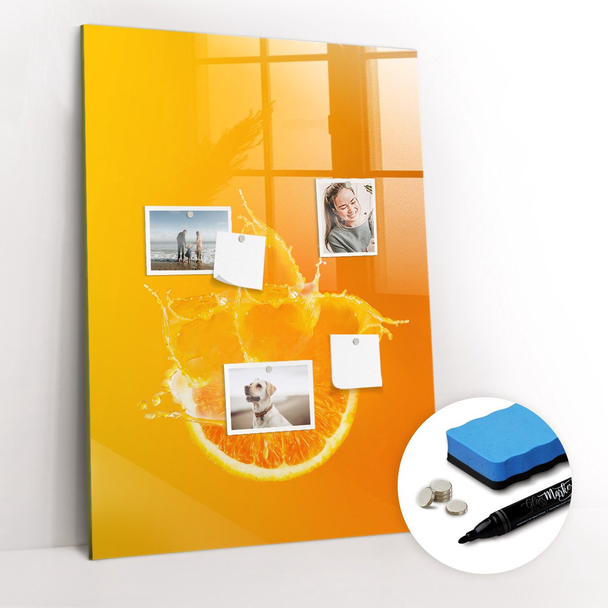 Tulup Whitebord - Sinaasappelsap - 70 x 100 cm - Oranje Magneetbord Keuken - Gratis 5 Sterke Magneten + Whiteboard Marker & Wisser - Design Memobord - Magneetbord Design - Inspiratiebord Kantoor