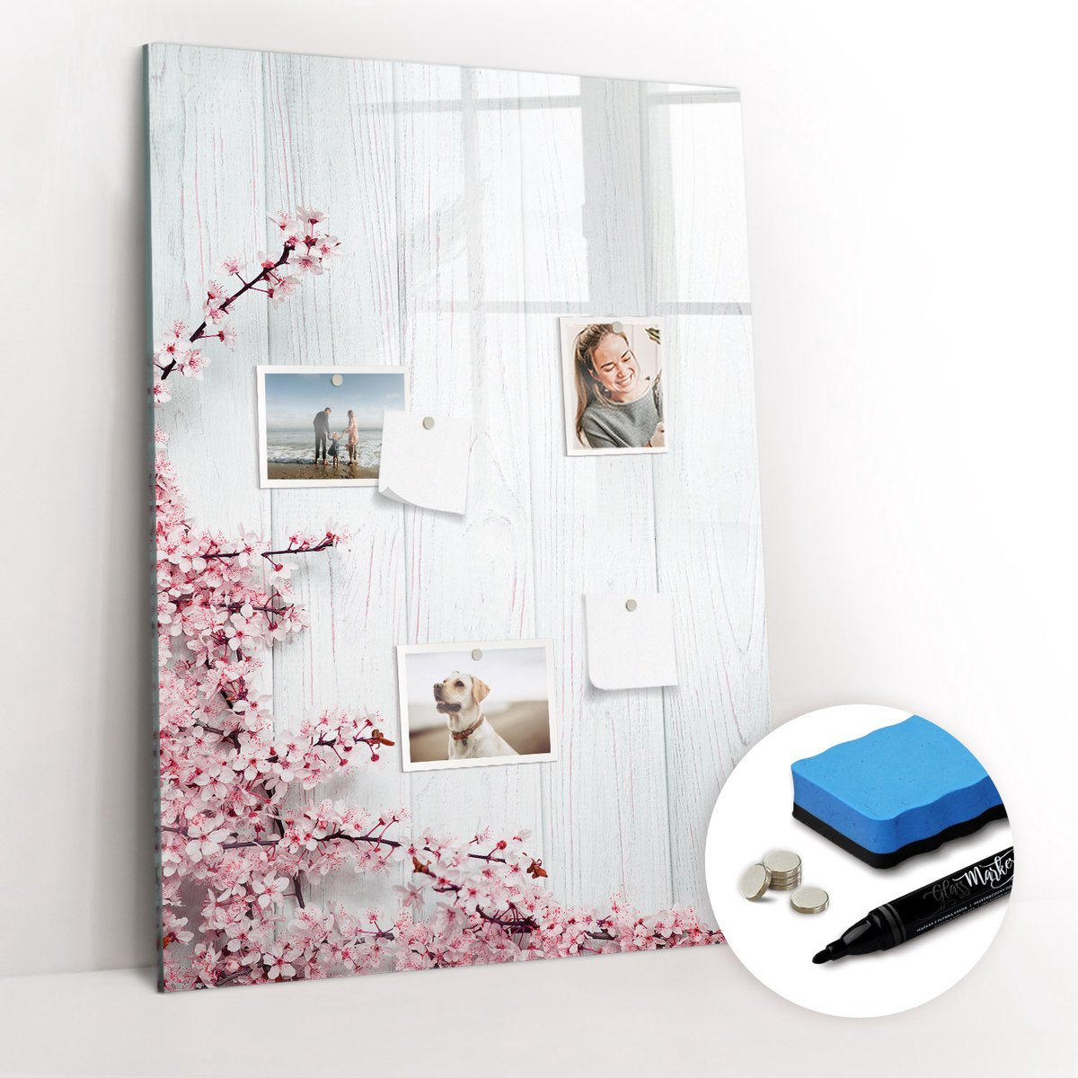 Tulup Whitebord - Bloemen op hout - 70 x 100 cm - Wit Magnetisch Memobord - Gratis 5 Sterke Magneten + Whiteboard Marker & Wisser - Moderne Wanddecoratie - Foto Magneetbord - Planning Muur
