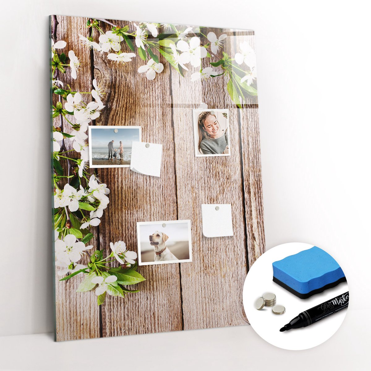 Tulup Whitebord - Madeliefjes op het bord - 70 x 100 cm - Bruin Magnetisch Bord - Gratis 5 Sterke Magneten + Whiteboard Marker & Wisser - Decoratief Magnetisch Bord - Magnetic Board - Productiviteit Tools