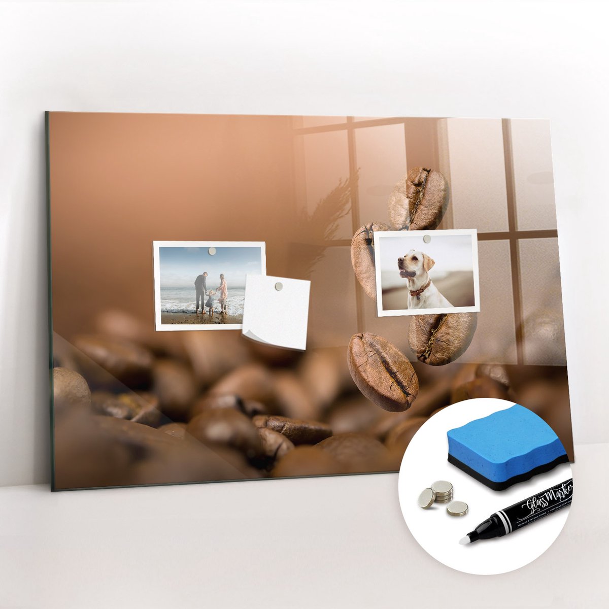 Tulup Whitebord - Gebrande koffiebonen - 60 x 40 cm - Bruin Magnetisch Wandbord - Gratis 5 Sterke Magneten + Whiteboard Marker & Wisser - Minimalistisch Prikbord - Magnetisch Bord Kind - Planning Muur