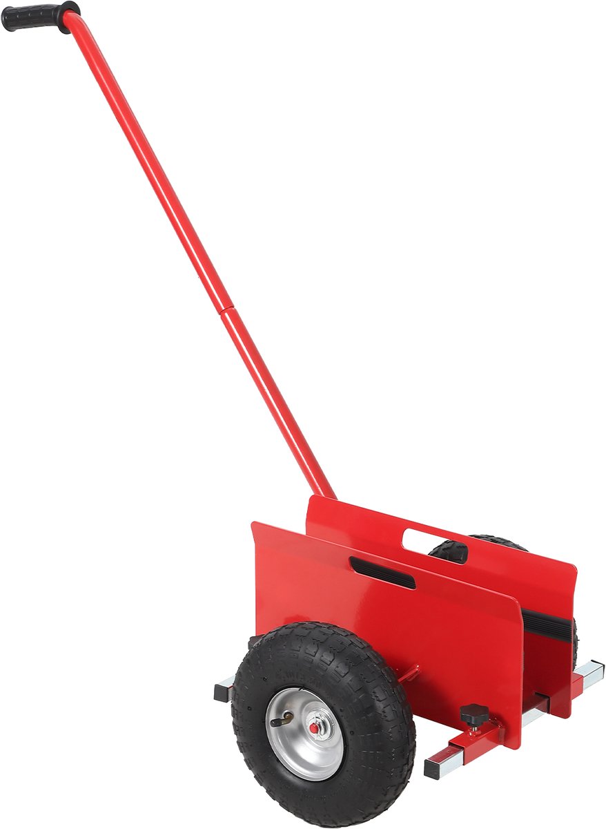 Industriële Plaatwagen Met Verlengde Stalen Handgreep - Draagvermogen 300 KG - 25,4 cm Rubber Wielen - Verstelbare Zelfspannende Klem Voor Gipsplaten, Multiplex En Deuren - Rood