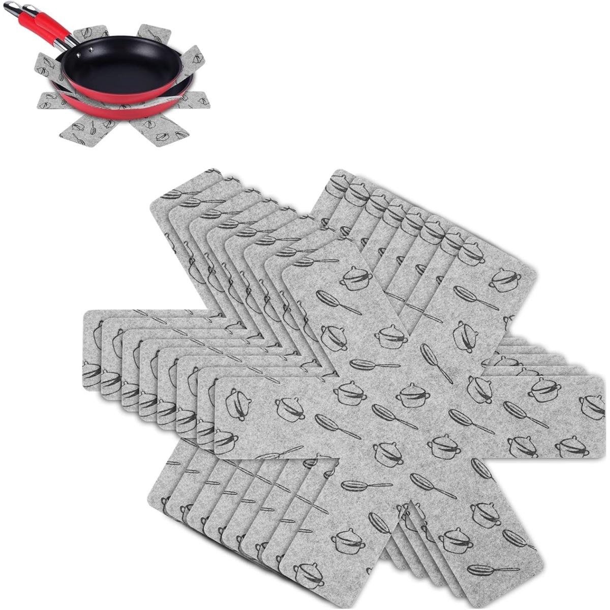 SSTRWGOOD Beschermmatjes voor kookgerei – 8-delige set – Geschikt voor koekenpannen en soeppannen – Hittebestendig – Stapelbare bescherming – Verstelbaar formaat – Antislipmatjes – Geschikt voor pannen en schalen – Keukenaccessoires – 38 cm – Grijs