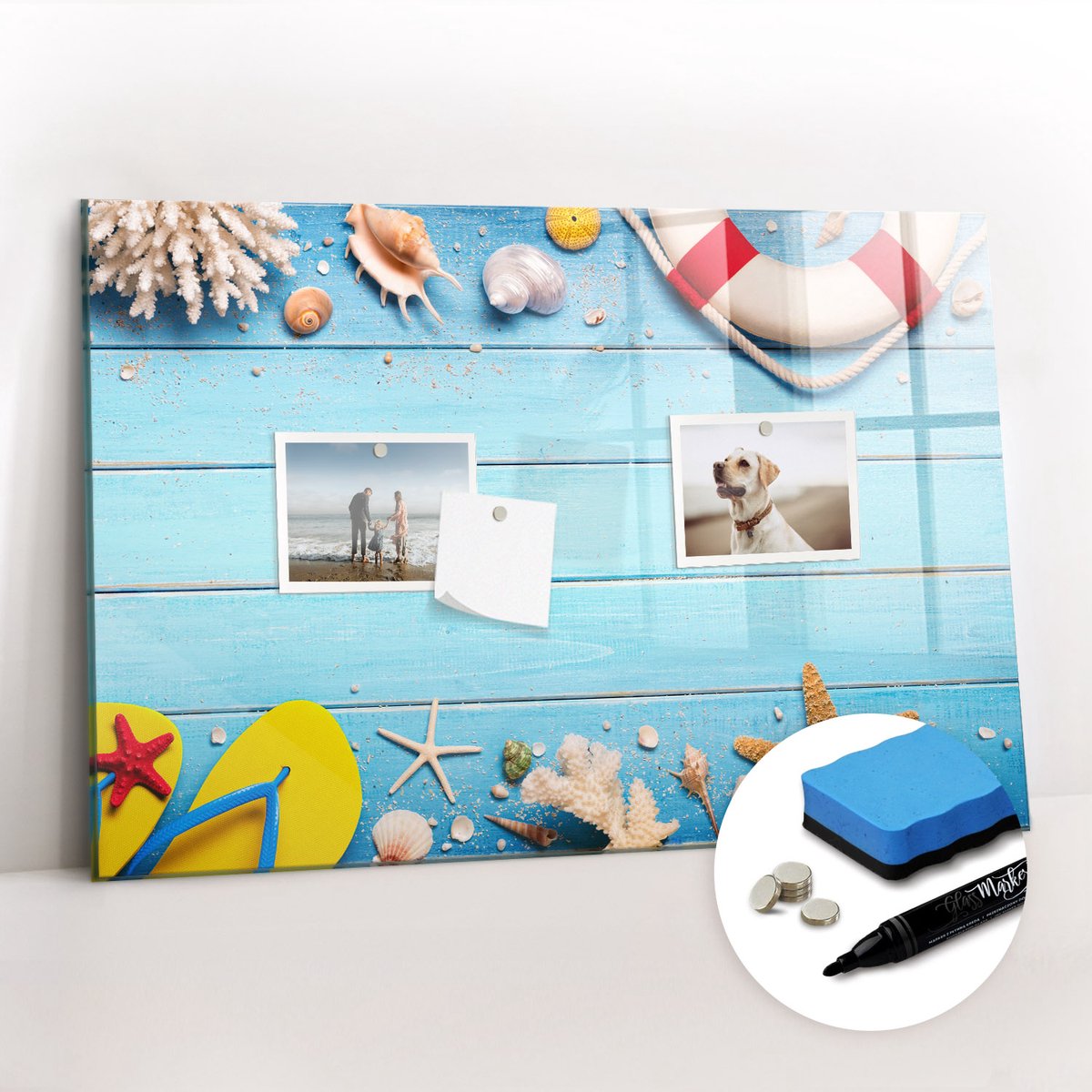 Tulup Whitebord - Strandgadgets - 60 x 40 cm - Veelkleurig Memobord Keuken - Gratis 5 Sterke Magneten + Whiteboard Marker & Wisser - Decoratief Magnetisch Bord - Magneetbord Keuken - Ideeënbord Thuiswerkplek