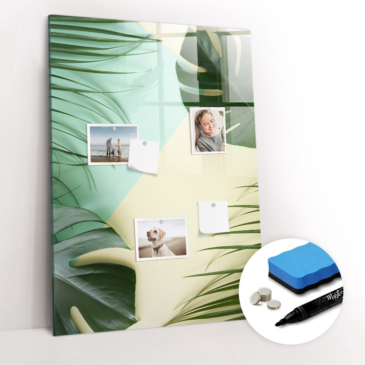 Tulup Whitebord - Tropische Monstera - 70 x 100 cm - Groente Magnetisch Bord Kind - Gratis 5 Sterke Magneten + Whiteboard Marker & Wisser - Scandinavisch Design Bord - Magnetisch Wandbord - Organiseer Je Bureau