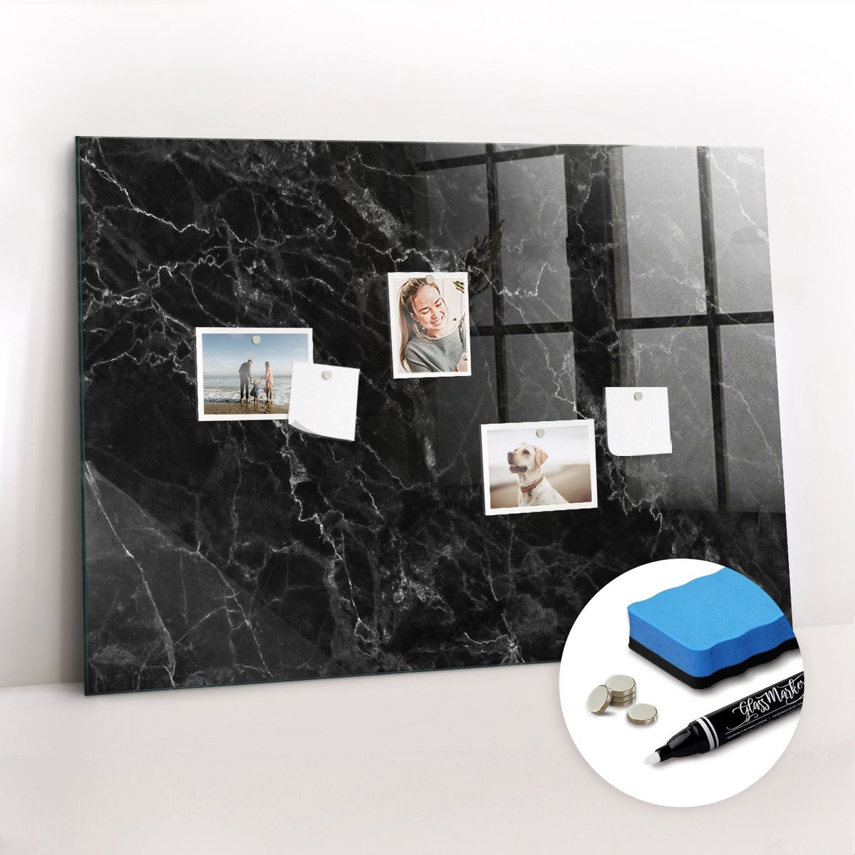 Tulup Whitebord - Donker marmer - 100 x 70 cm - Zwart Magneetbord Foto - Gratis 5 Sterke Magneten + Whiteboard Marker & Wisser - Decoratief Magnetisch Bord - Magneetbord Keuken - Ideeënbord Thuiswerkplek