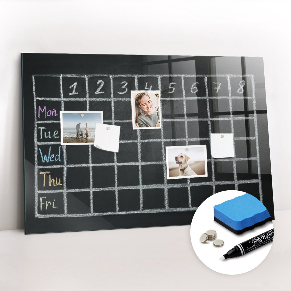 Tulup Whitebord - Lesplan - 90 x 60 cm - Zwart-wit Memobord Magnetisch - Gratis 5 Sterke Magneten + Whiteboard Marker & Wisser - Design Memobord - Memobord Magnetisch - Productiviteit Tools