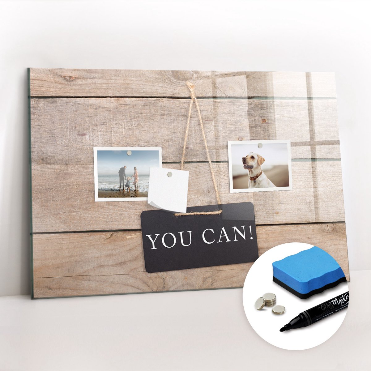 Tulup Whitebord - Je kunt schrijven! - 60 x 40 cm - Bruin Magneetbord Foto - Gratis 5 Sterke Magneten + Whiteboard Marker & Wisser - Minimalistisch Prikbord - Magnetic Board - Notitiebord Werkplek