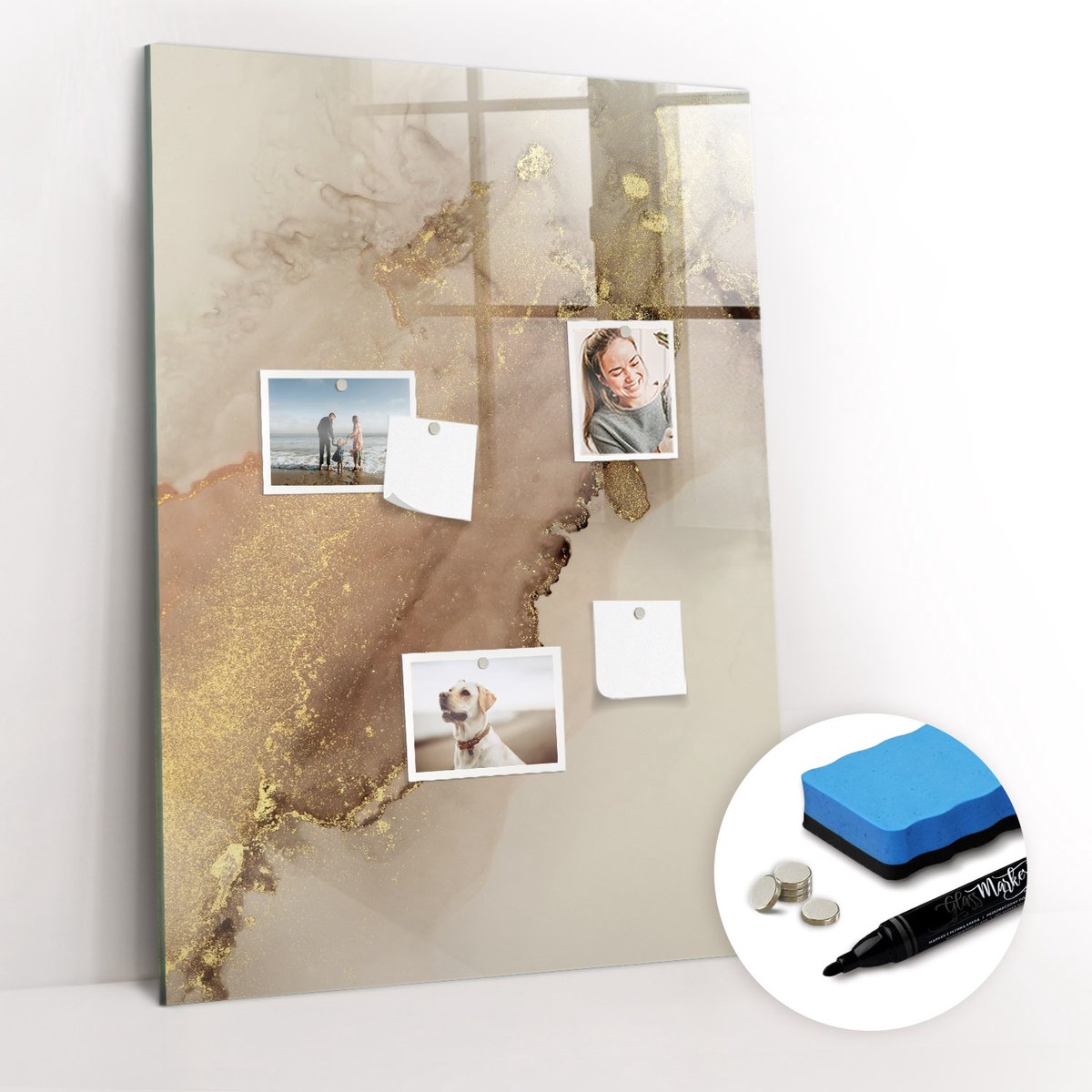 Tulup Whitebord - Glittermarmer - 70 x 100 cm - Beige Memo Bord - Gratis 5 Sterke Magneten + Whiteboard Marker & Wisser - Wanddecoratie Kantoor - Magnetisch Bord Kind - Productiviteit Tools
