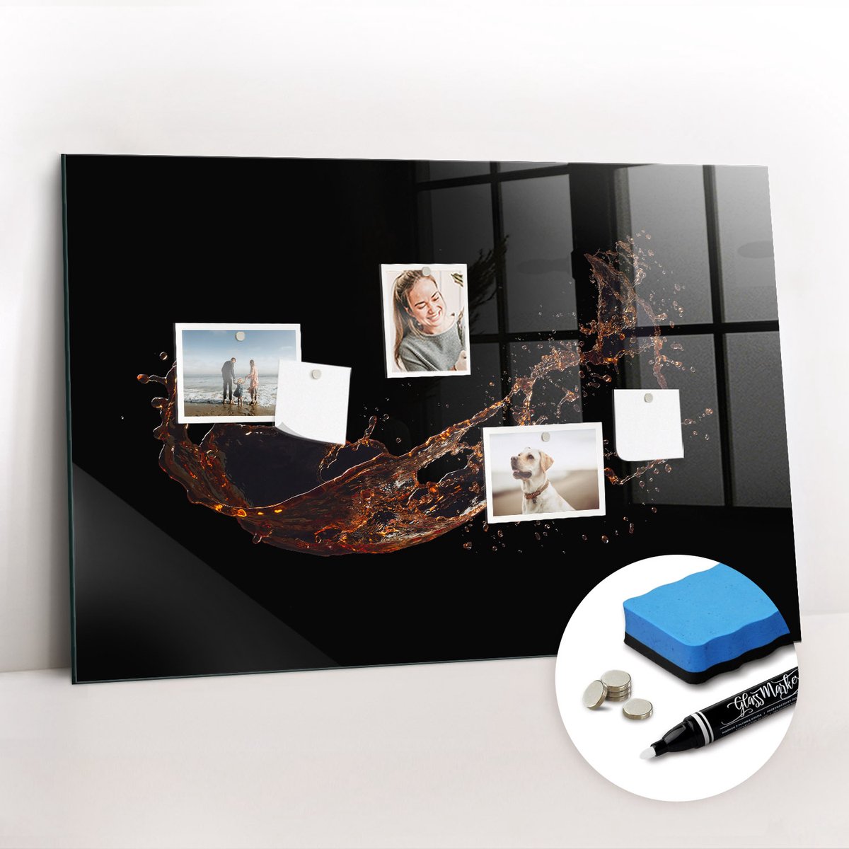 Tulup Whitebord - Gemorste drank - 90 x 60 cm - Zwart Magnetisch Bord Kind - Gratis 5 Sterke Magneten + Whiteboard Marker & Wisser - Stylish Memo Board - Magnetisch Bord Kind - Organiseer Je Bureau