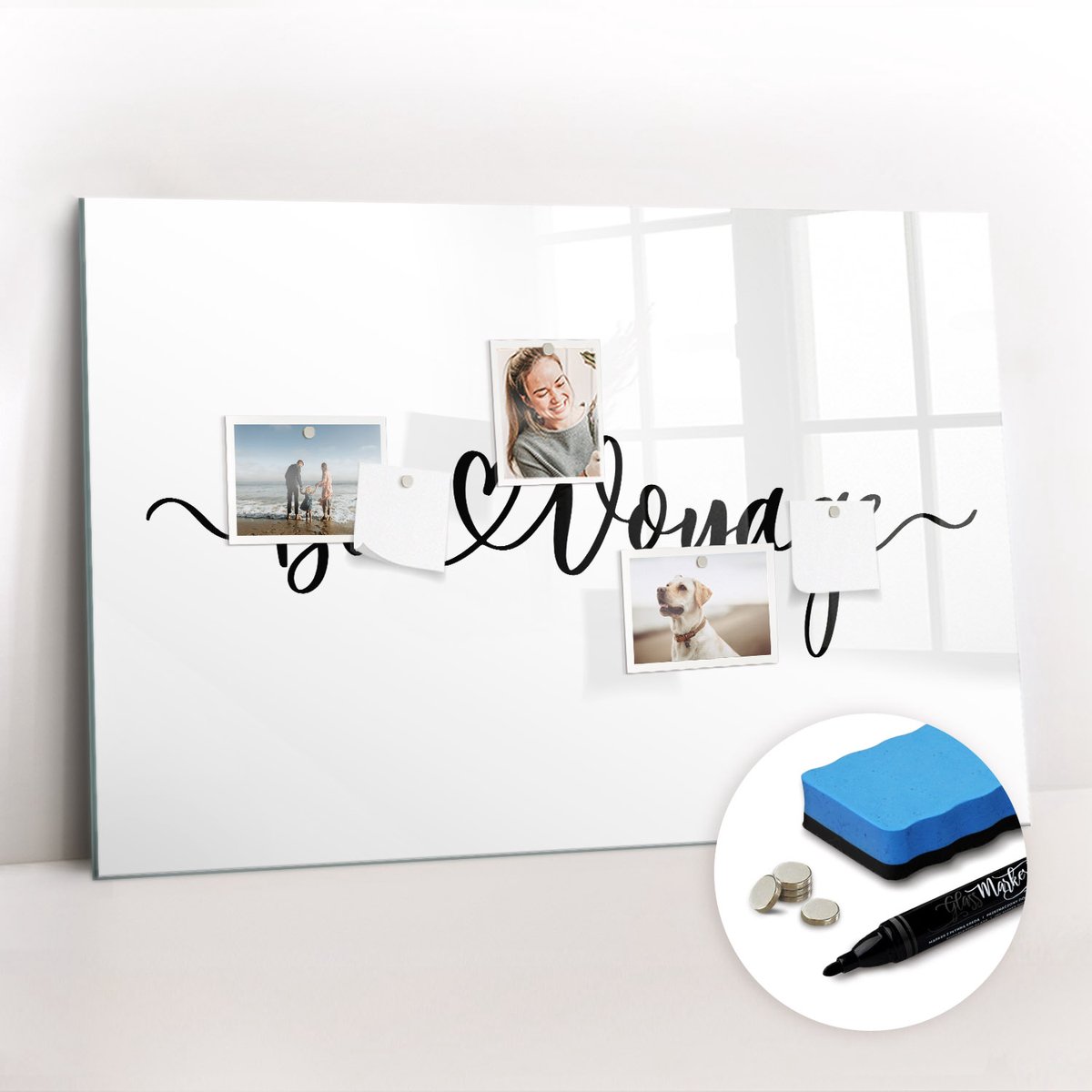 Tulup Whitebord - De inscriptie 'goede reis' - 90 x 60 cm - Zwart-wit Memo Bord - Gratis 5 Sterke Magneten + Whiteboard Marker & Wisser - Organizer Muur - Foto Magneetbord - Notitiebord Werkplek