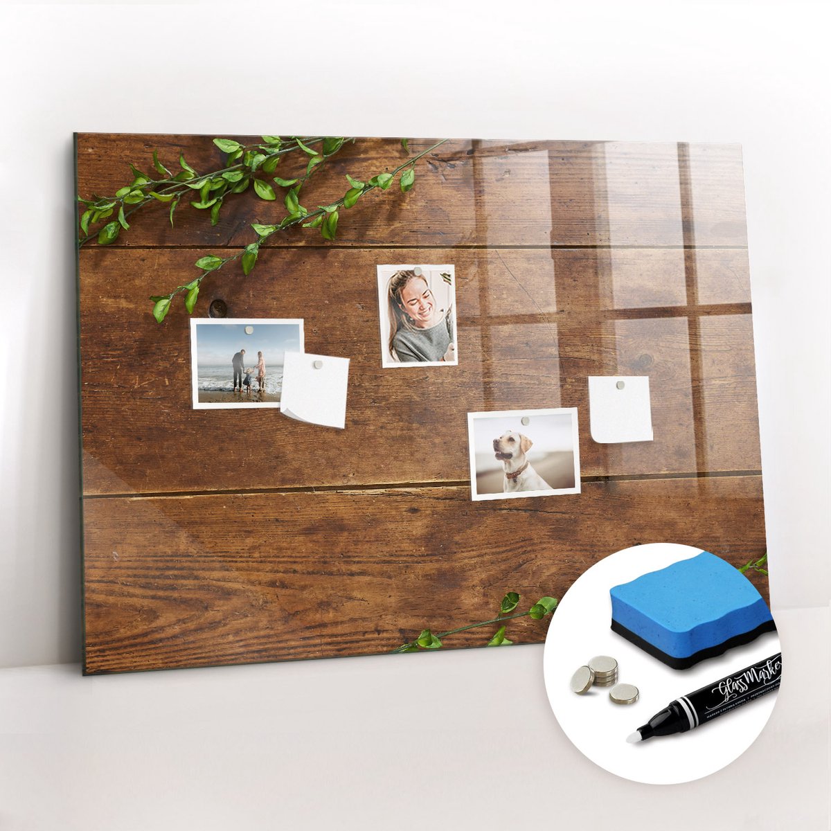 Tulup Whitebord - Rustiek hout - 100 x 70 cm - Bruin Magneetbord Keuken - Gratis 5 Sterke Magneten + Whiteboard Marker & Wisser - Stylish Memo Board - Memobord Glas - Planning Muur
