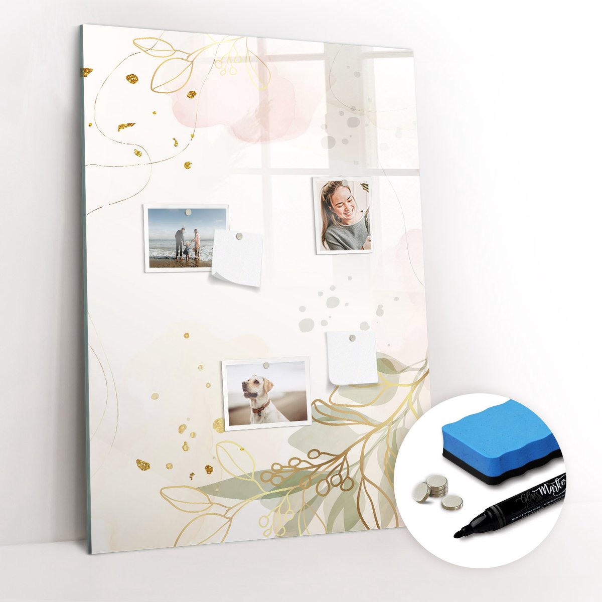 Tulup Whitebord - Gouden plant abstractie - 70 x 100 cm - Veelkleurig Magnet Board - Gratis 5 Sterke Magneten + Whiteboard Marker & Wisser - Moderne Wanddecoratie - Magnetisch Memobord - Planning Muur