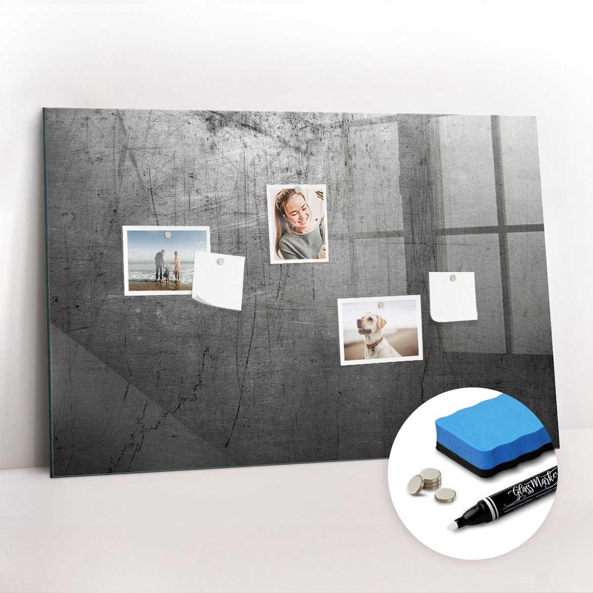 Tulup Whitebord - Metalen wand - 90 x 60 cm - Grijs Magnetisch Wandbord - Gratis 5 Sterke Magneten + Whiteboard Marker & Wisser - Decoratief Magnetisch Bord - Magneetbord Keuken - Ideeënbord Thuiswerkplek