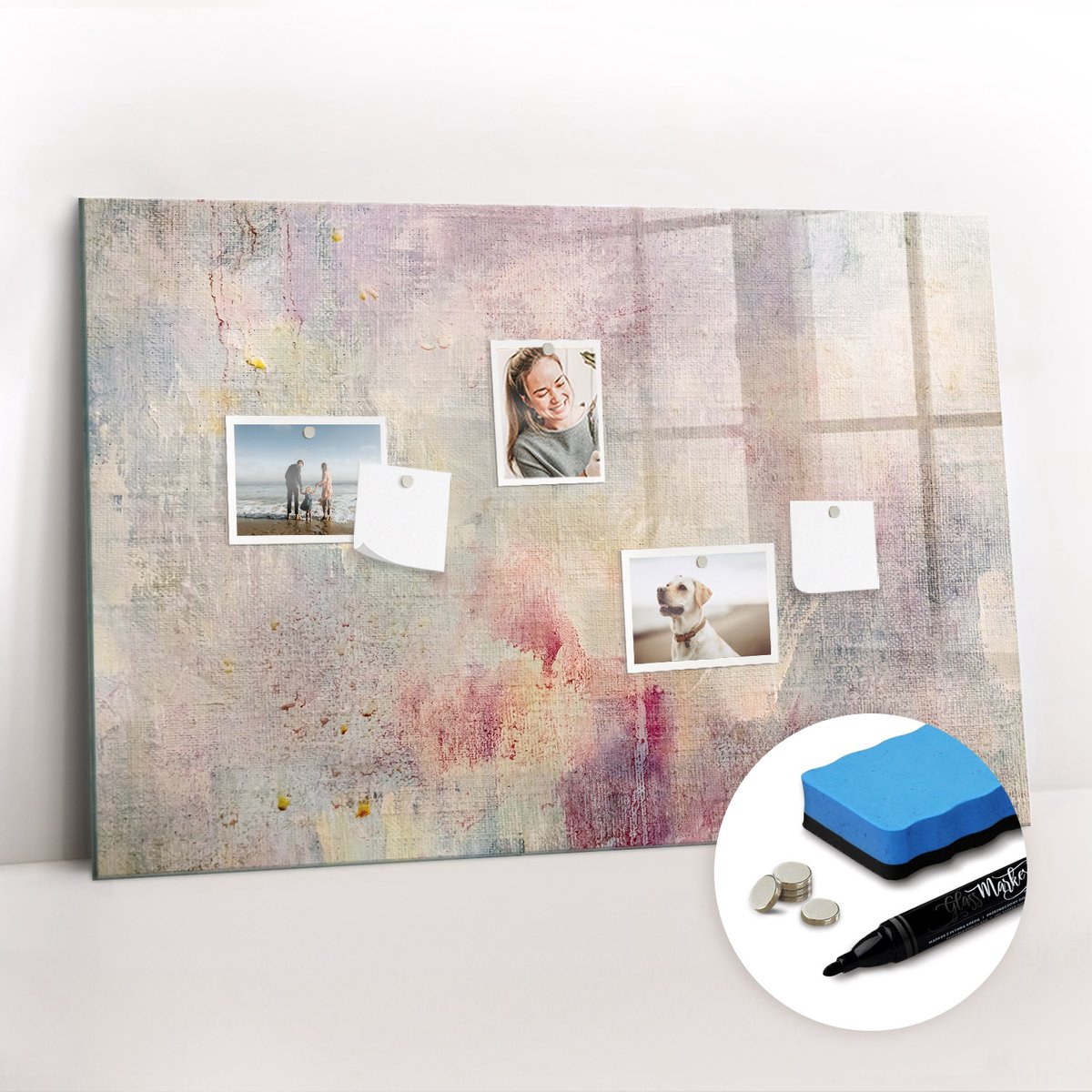 Tulup Whitebord - Geschilderde abstractie - 90 x 60 cm - Veelkleurig Magnetisch Memobord - Gratis 5 Sterke Magneten + Whiteboard Marker & Wisser - Design Memobord - Magneetbord Design - Inspiratiebord Kantoor