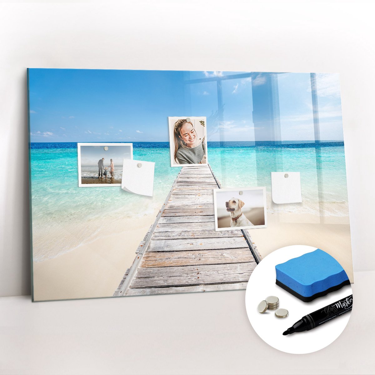 Tulup Whitebord - Tropisch eiland - 90 x 60 cm - Veelkleurig Magnetisch Bord Kind - Gratis 5 Sterke Magneten + Whiteboard Marker & Wisser - Minimalistisch Prikbord - Foto Magneetbord - Organiseer Je Bureau