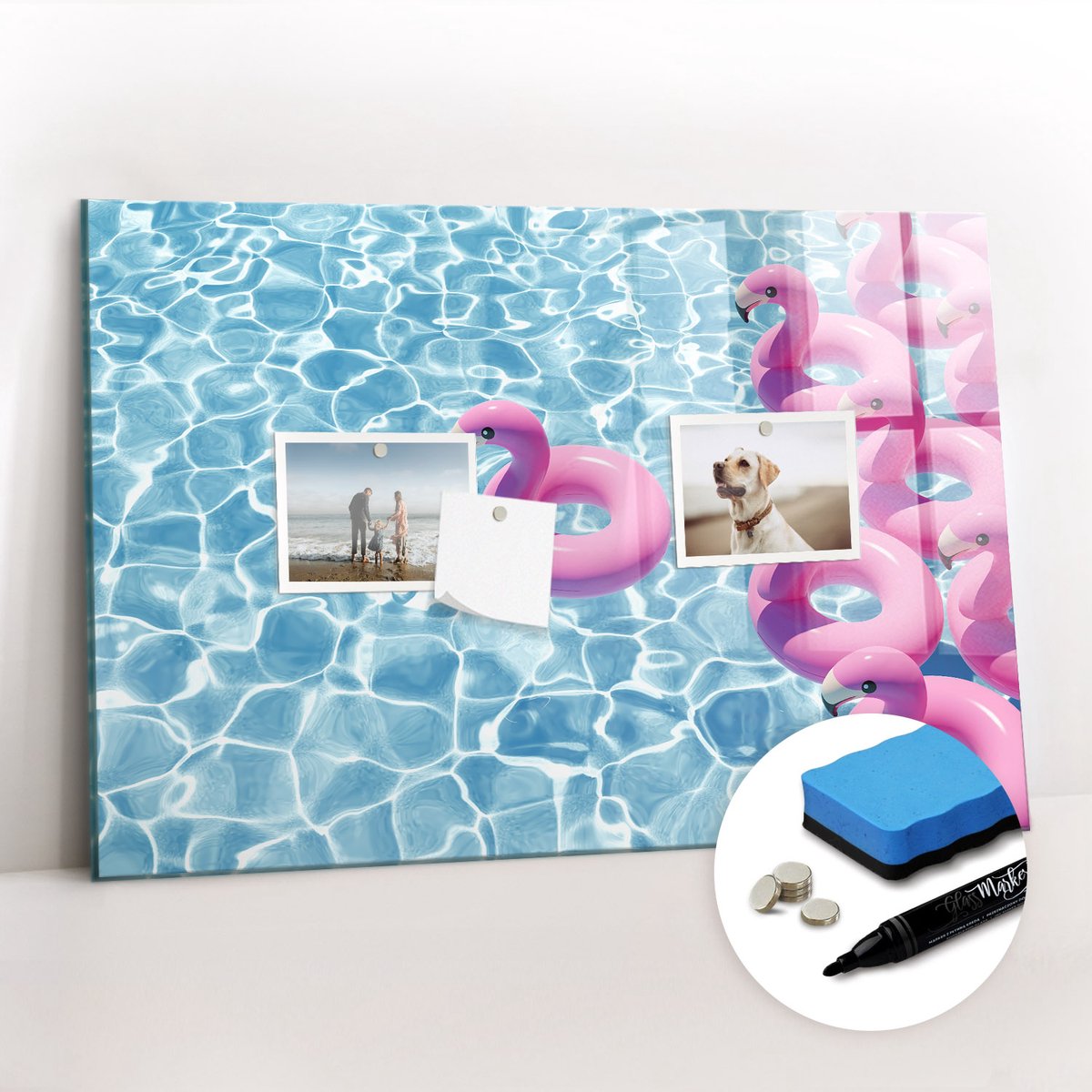 Tulup Whitebord - Paardenbloemflamingo's - 60 x 40 cm - Roze Memo Magneetbord - Gratis 5 Sterke Magneten + Whiteboard Marker & Wisser - Industrieel Wandbord - Magneetbord Keuken - Inspiratiebord Kantoor