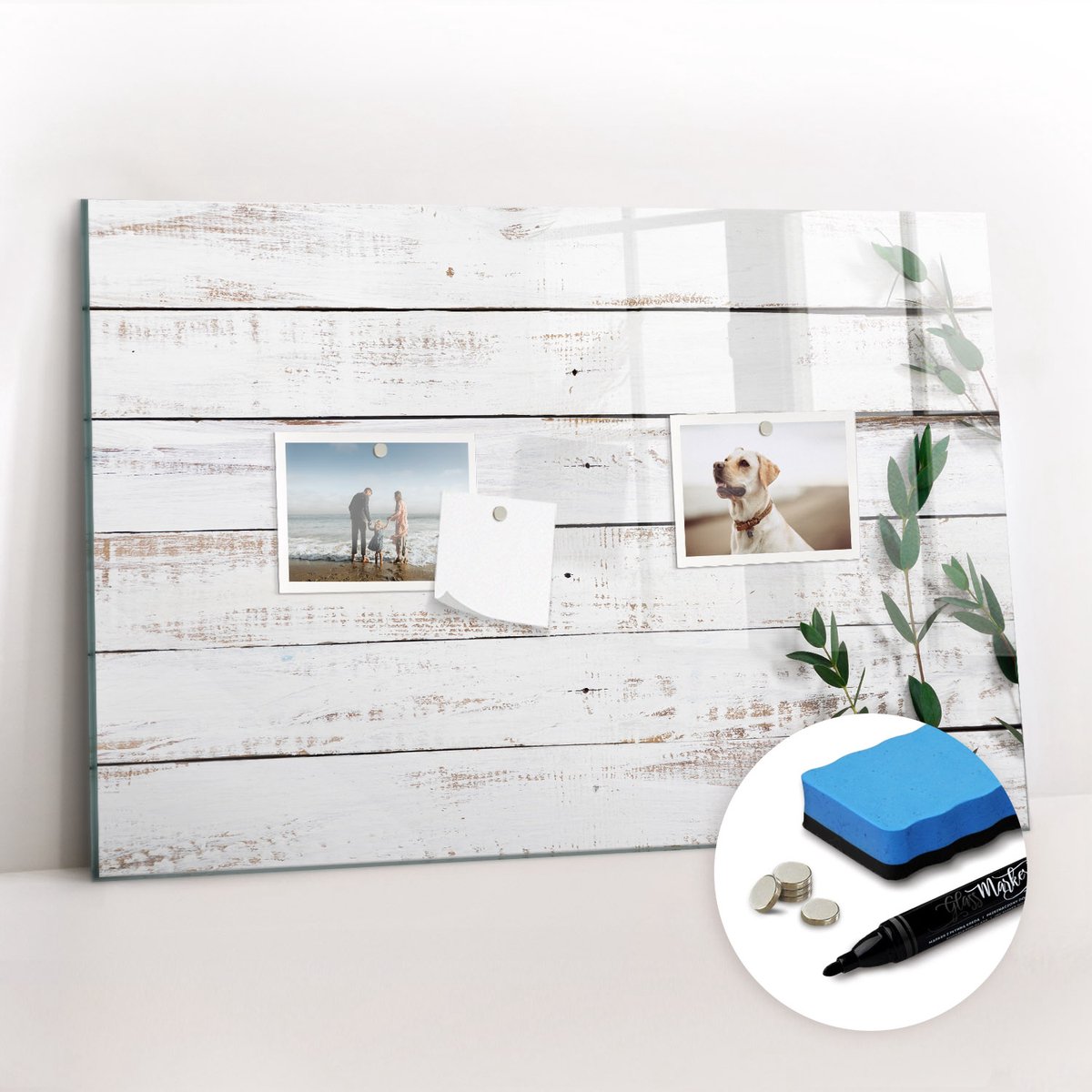 Tulup Whitebord - Rustieke houten planken - 60 x 40 cm - Wit Magnetic Board - Gratis 5 Sterke Magneten + Whiteboard Marker & Wisser - Decoratief Magnetisch Bord - Magnetisch Bord - Productiviteit Tools