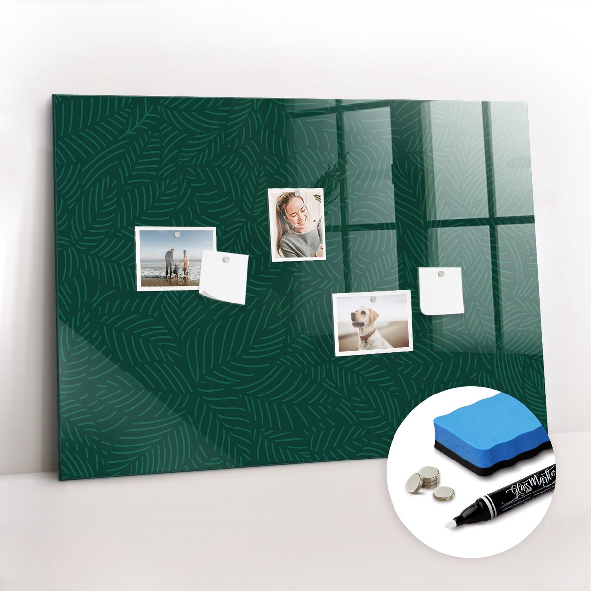Tulup Whitebord - Bladpatroon - 100 x 70 cm - Groente Memo Bord - Gratis 5 Sterke Magneten + Whiteboard Marker & Wisser - Stylish Memo Board - Magneetbord Rechthoekig - Planning Muur