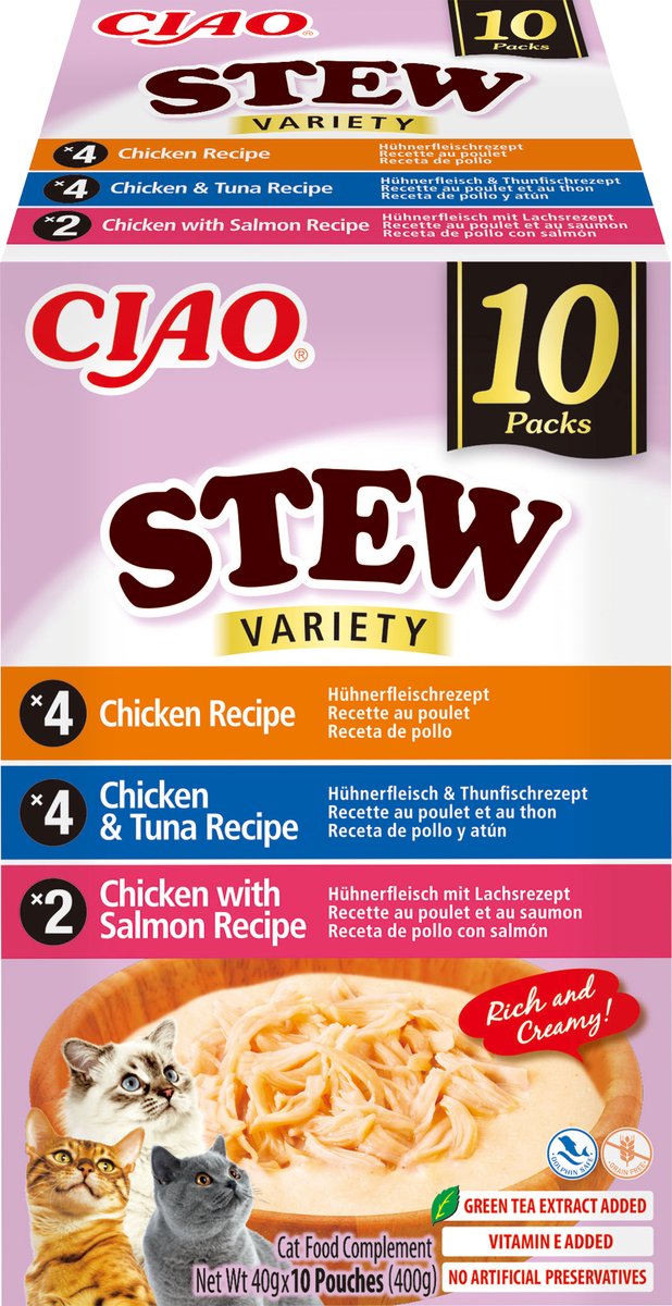 INABA CIAO Stew Kattenvoer Natvoer 3 Smaken Maaltijdzakjes 10x40g