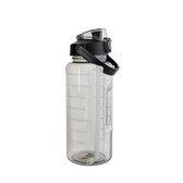 Waterfles - 2 Liter - met Handvat en Rietje - Tijdmarkering - voor School, Sport en Buitenactiviteiten - Zwart