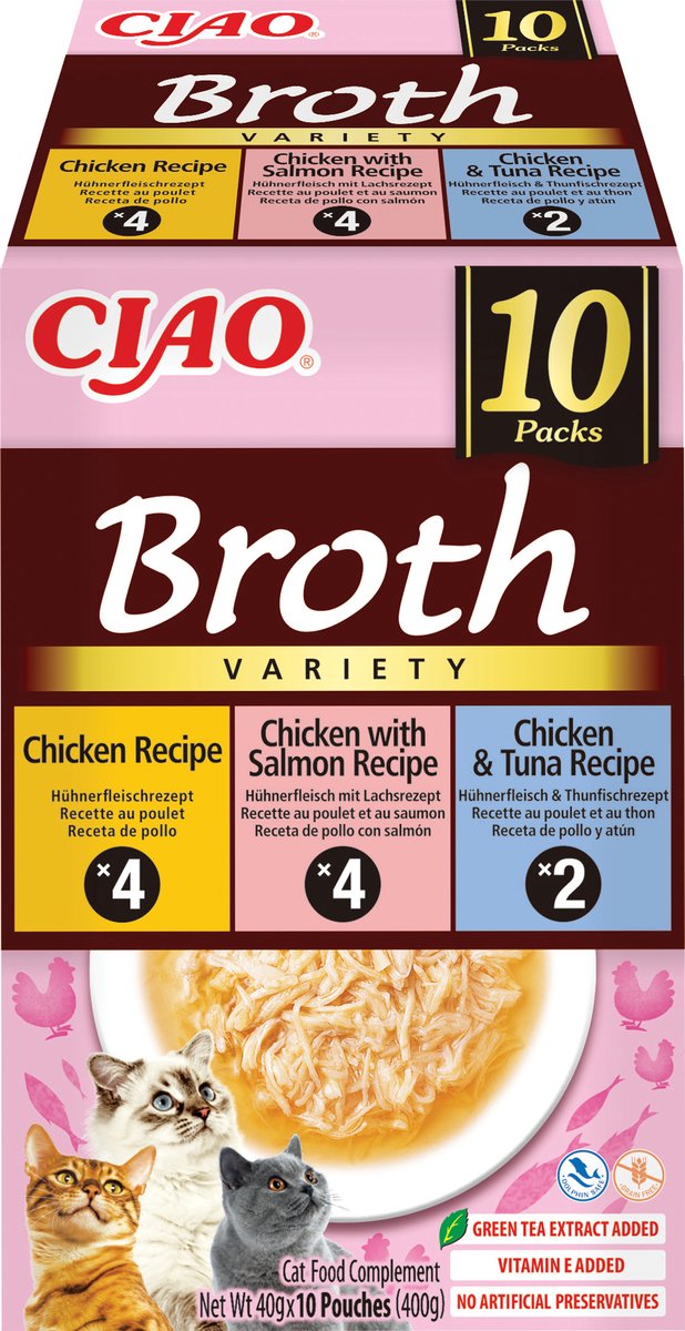INABA CIAO Broth Kattenvoer Natvoer 3 Smaken Maaltijdzakjes 10x40g