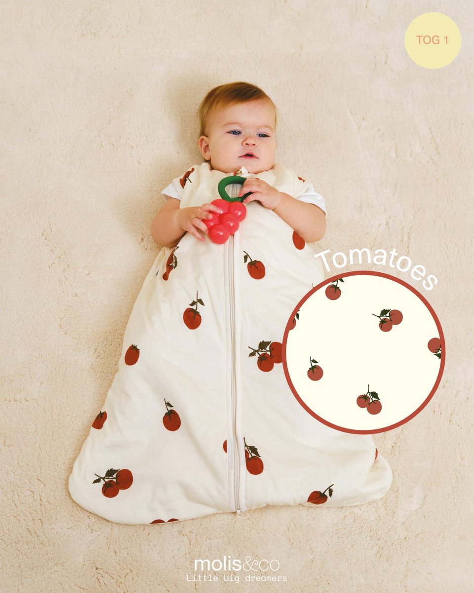 SnelShoppen - Babyslaapzak zonder mouwen 1 tog - Licht gewatteerd 100% katoen - Ideaal voor lente en herfst - Babyslaapzak Tomaten 70 cm