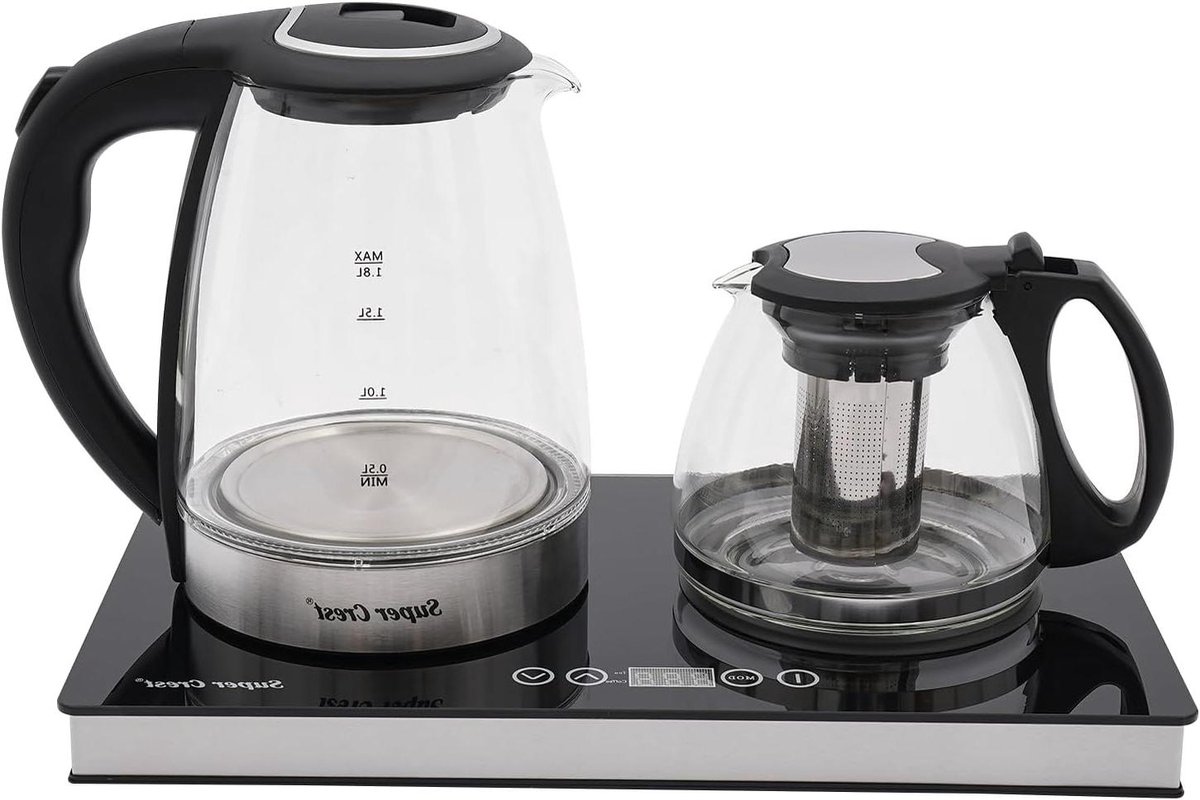 Dubbele Elektrische Waterkoker - Thee en Koffie Maker - Snel Drankjes Maken - Twee Kookfuncties Tegelijk - 1.8 Liter - Zwart