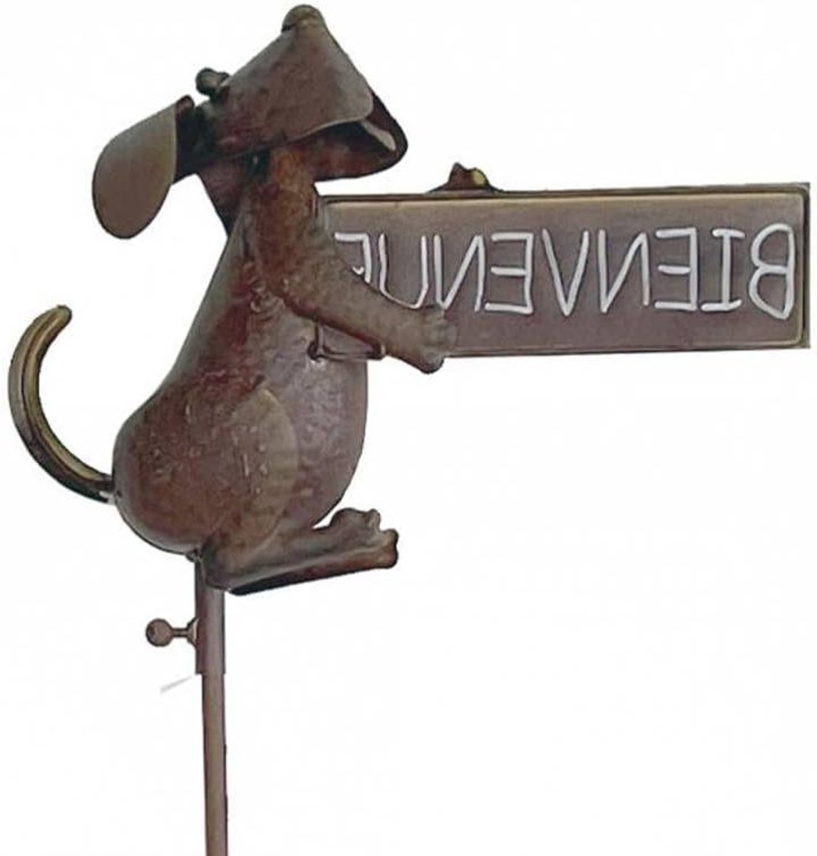 Hond Welkomstbord - Tuinbord Hond - Tuin Decoratie - Met Hond Figuur - 10 x 31 x 132 cm - Bruin