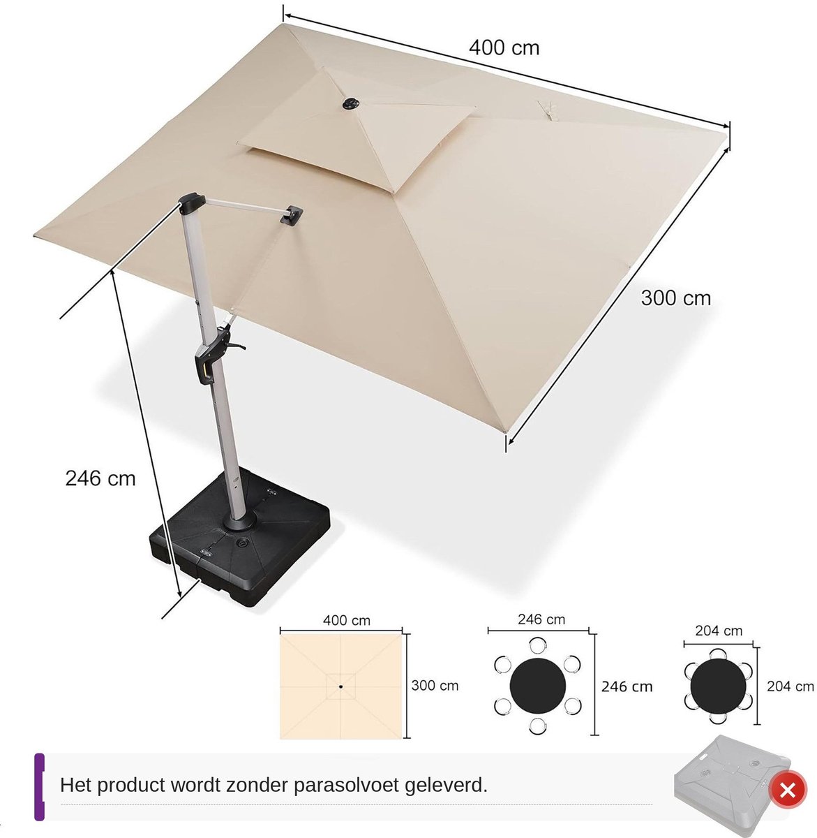 Purple Leaf Parasol déporté à double toit 400x300 cm - kaki