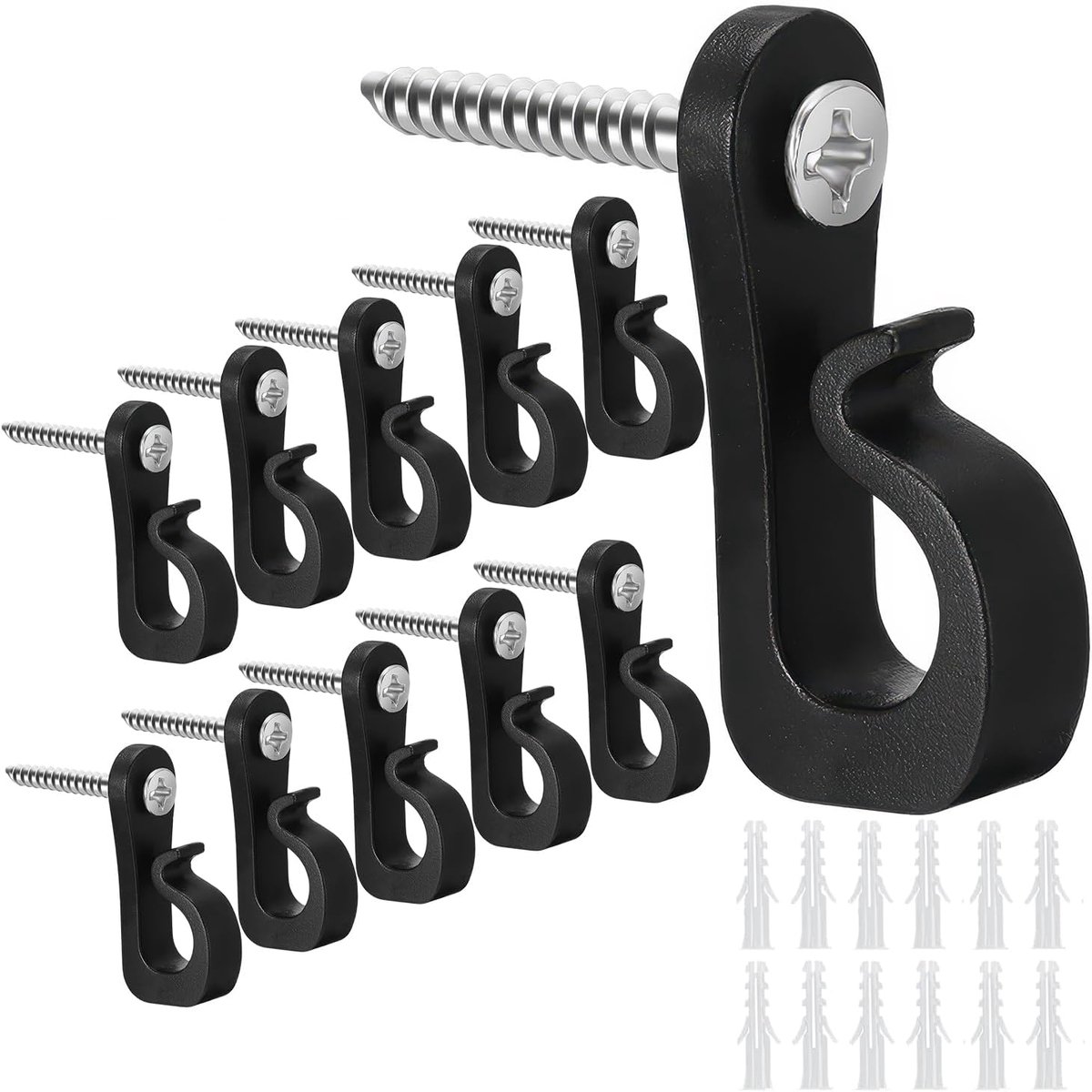 SnelShoppen - 10 Stuks Zwarte Q Pendant Haken, Schroef in Plastic Haak Set voor Verlichting, Touwverlichting en Plantenbakken, Onmisbaar voor Kerstdec