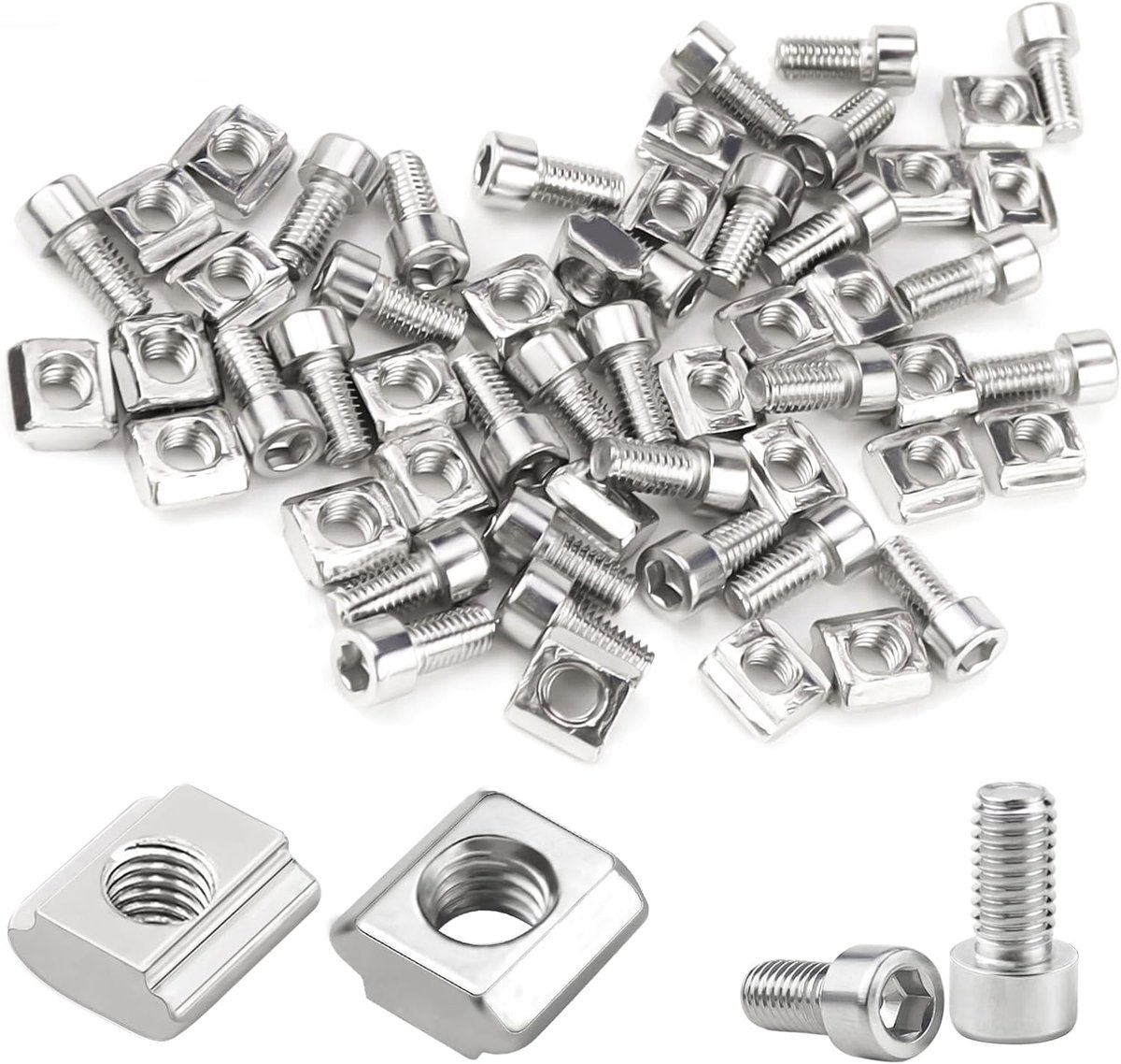 LPZMPZ Set of 10 M8 Groove Nuts Stainless Steel T-Groove Nut 8 with Screw, Series 3030 T-Groove Nuts Type B for - ShopVlot