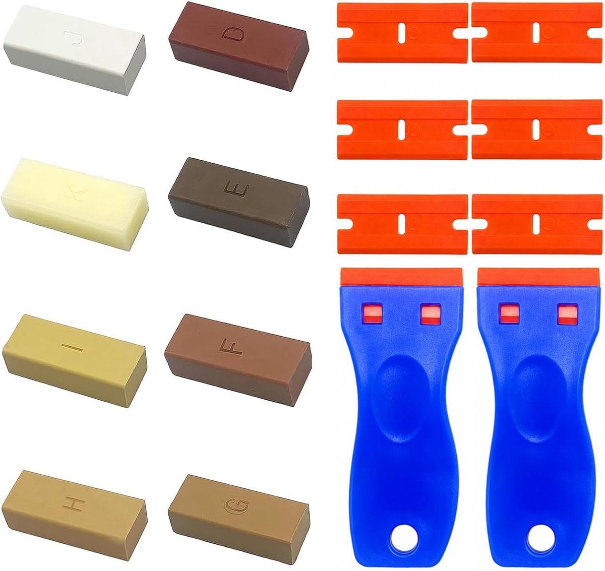 SnelShoppen - Hartwachs Laminaat Reparatie Kit - Houten Parket Herstelset - 8 Kleuren Wasblokken - Inclusief Spatels en Snijbladen voor Laminaatvloer