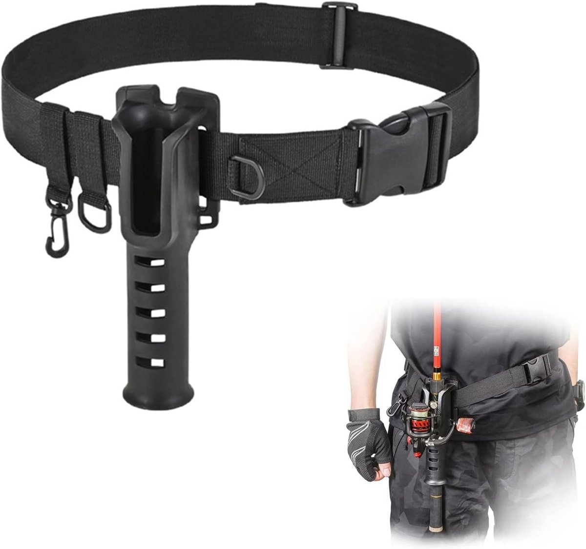 SnelShoppen - Fishing Rod Strap - Draagbare Multi-Function Rod Holder met Verstelbare Strap - Zwart - 19 cm - Voor Vissen, Camping, buitenactiviteiten