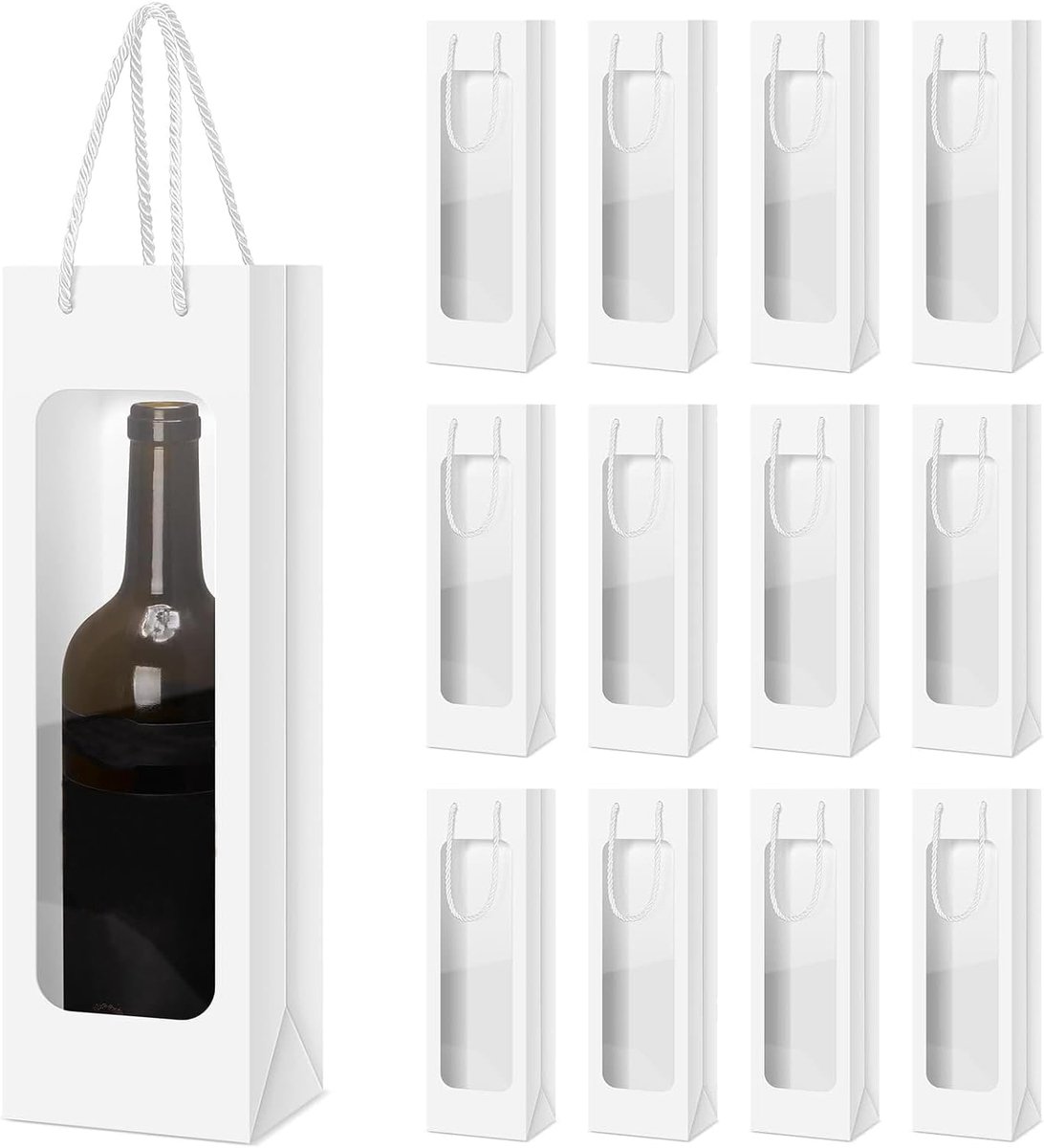 SnelShoppen - Transparante Wijnzak met Venster en Handvatten - Herbruikbaar voor Cadeaus voor Bruiloft, Feest, Kerst - Bloemdecoratie - Verpakking per