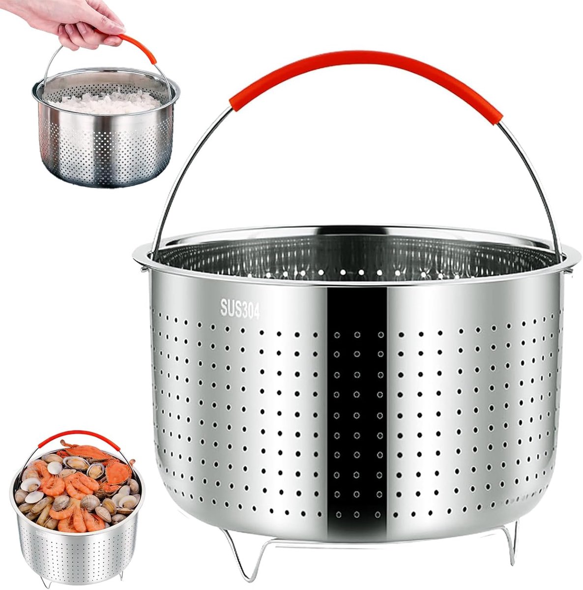 SnelShoppen - Stoominzet van RVS 304 met Siliconen Handvat, Ø 21,5 cm, Groentestomer en Eierstomer voor Koken en Stomen in de Keuken, 6 L