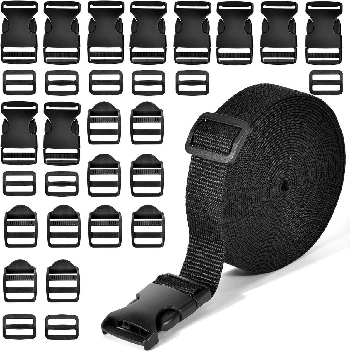 5 m buckles belt set 25 mm with 30 buckles and fasteners, - Nylon Strap Set, Heavy Duty Backpack Straps for DIY - ShopVlot
