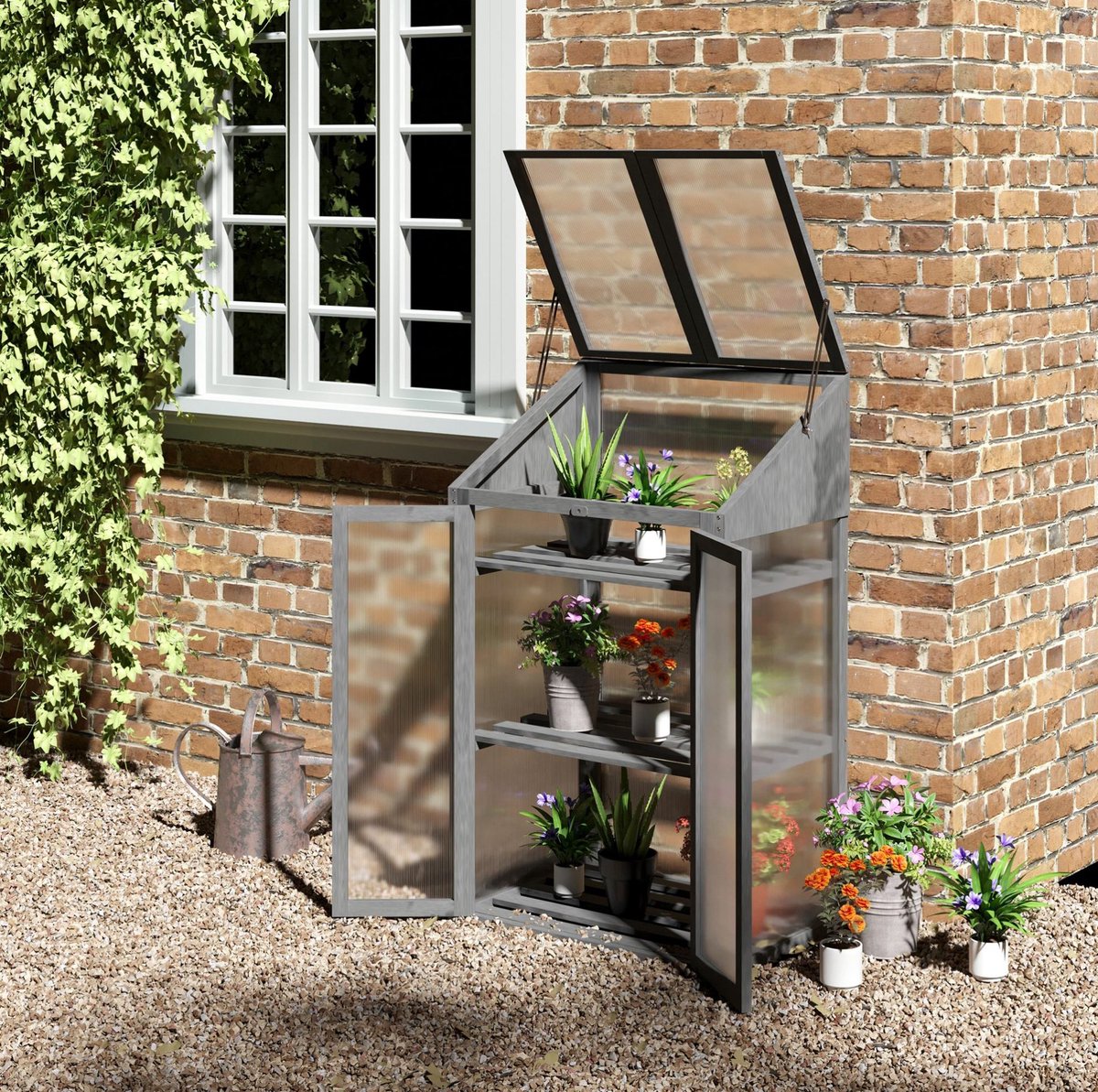 COVREO Mini kas 70 x 50 x 120 cm grijs, hout en kunststof met 3 planken