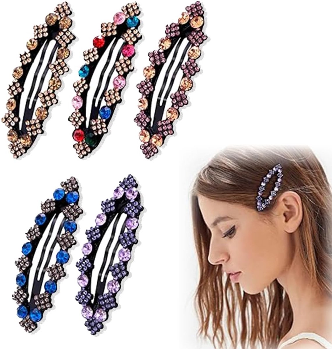 Women's Hairpin Crystal Elegant Hair Clips for Women Rhinestone Elegant Hairpins for Women (5 Pieces) - ShopVlot