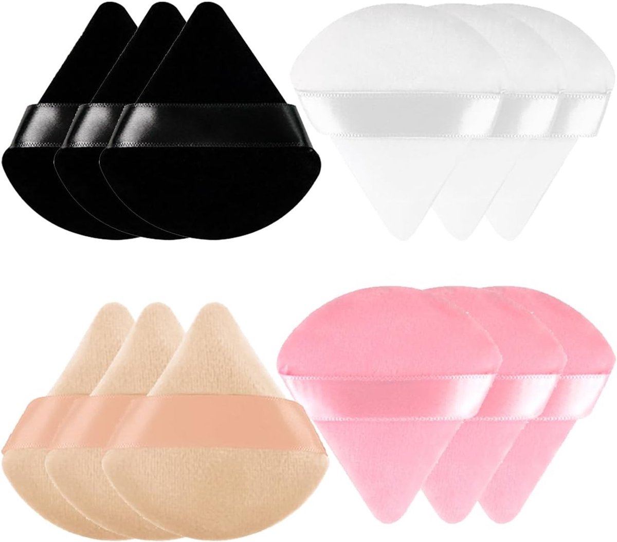 SnelShoppen - Pack van 12 Driehoekige Makeup Poederkwasten en Makeup Spons voor Losse Poeder en Vloeibare Cosmetica - Zachte Pluche Poeder Sponsen in