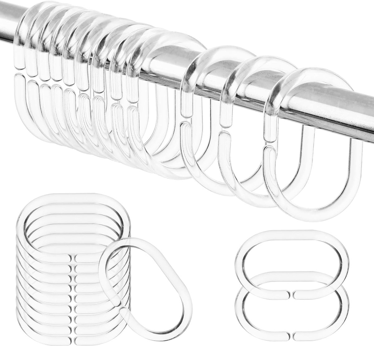 SnelShoppen - 24 Stuks Plastic Douchegordijn Haken, C Vorm Roestbestendige Douche Haak voor Badkamer Raam Stang, Lichtgewicht en Stevig